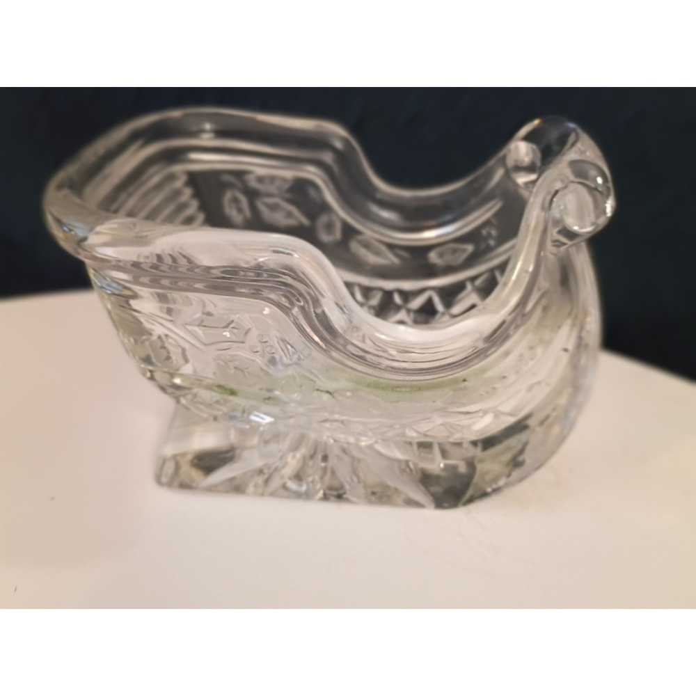 Home for the Holidays Crystal Sleigh Votive Holder 24% Lead Hand Cut Czech 1997